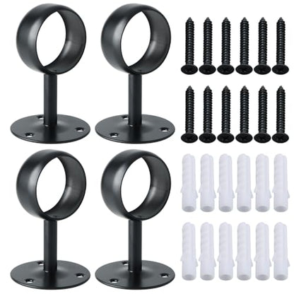 Alise Curtain Rod Holder Bracket 2''Dia,Closet Rod Holders Wall Mount,4Pcs | Ceiling Mounted Curtain Rod Flange Brackets,Ceiling Curtain Rod Brackets,for Bathroom Curtain,Stainless Steel,Black Finish - color: Matte Black, size: 51mm/2-Inch Dia.