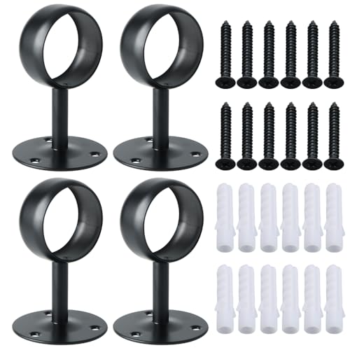 Alise Curtain Rod Holder Bracket 2''Dia,Closet Rod Holders Wall Mount,4Pcs | Ceiling Mounted Curtain Rod Flange Brackets,Ceiling Curtain Rod Brackets,for Bathroom Curtain,Stainless Steel,Black Finish - color: Matte Black, size: 51mm/2-Inch Dia.