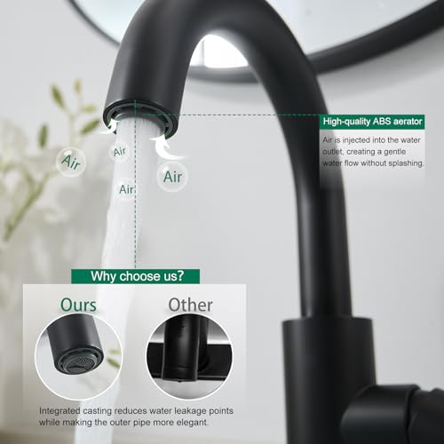 VOTON Bar Sink Faucet Matte Black Modern One Hole Bathroom Kitchen Faucets | 360° Rotatable Faucet | Small Mini Kitchen Faucet | Bathroom Vanity Lavatory Faucets | Lead-free SUS304 Faucet - color: Matte Black