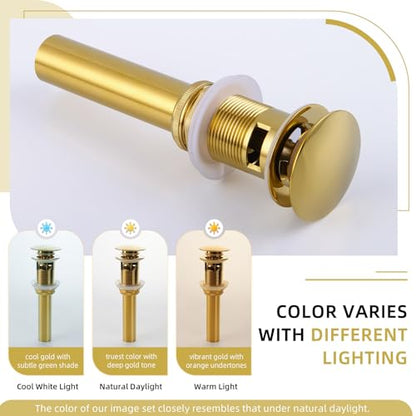 Angle Simple Bathroom Sink Drain Stopper, Pop Up Design, Polished Deep Gold | Brass Stopper with Stainless Steel Tailpiece, Only for Sink with Overflow Hole, Fit 1.61 to 2 Inches Diameter of Drain Hole - color: Deep Titanium Gold