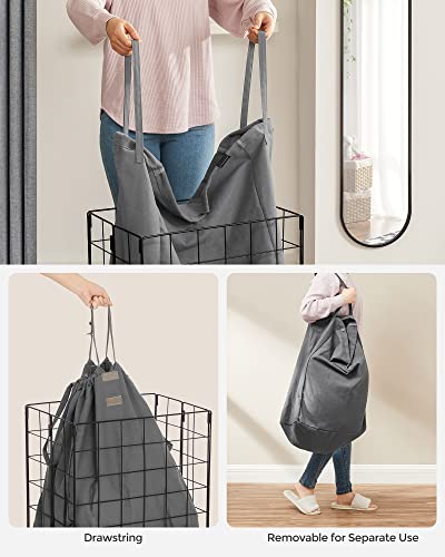 SONGMICS Laundry Hamper, 23.8 Gal. (90L) Laundry Basket, Collapsible Clothes Hamper, Removable and Washable Liner, Metal Wire Frame, for Bedroom Bathroom, Black and Gray ULCB190G01 - color: Black + Gray, size: 90 L