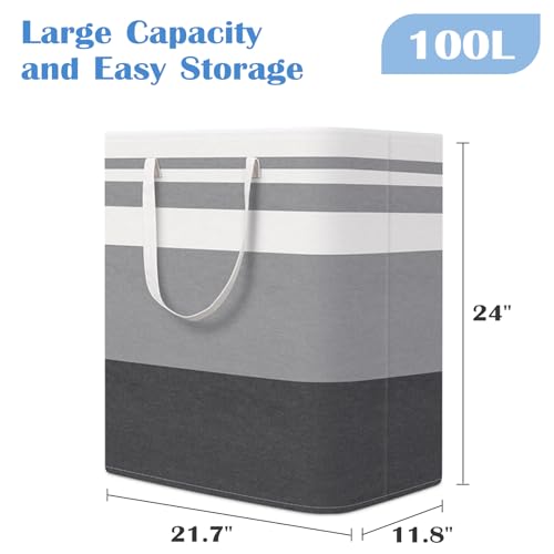 BlissTotes 3-Pack Laundry Basket, Collapsible Laundry Hamper, Grey, 100L | Laundry Clothes Hamper, Hampers for Bedroom, Freestanding Hamper with Handles, Clothes Laundry Basket - color: Grey, size: 100L