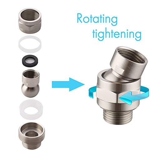 Shower Head Connector,Brass Ball Joint Adjustable Shower Arm Extension Swivel Adapter,Large Water Flow Ball Joint Universal Showering Component Shower Connector,Accessory for Bathroom(Brushed)