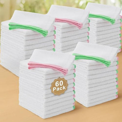 VOOVA & MOVAS Bar Mop Towels, 60 Pack, 100% Cotton, Thick, Green Pink Trim | 12"x12" Terry Cloth, 500GSM Heavy Fabric, Soft, Odor-Free & Powerful Absorbency, Reusable Machine Washable, Great For Kitchen - size: 60PC Bar Towels (12"x12")