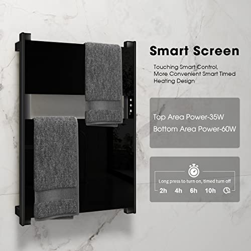 Heated Towel Rack for Bathroom, Towel Warmer with Timer Wall Mounted, Electric Towel Warmer, Bath Towel Heater with Black Tempered Safty Glass, Graphene, Towel Drying Rack- 26.8 x18 inch(Black) - color: Black, size: 26.8" × 18"