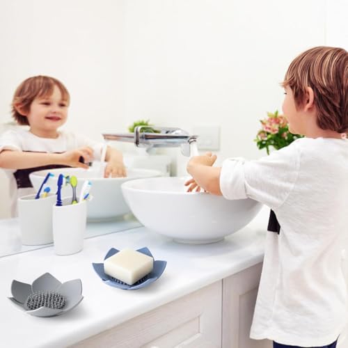 Lotus Shaped Silicone Soap Dish Non Slip Bathroom Soap Holder with Drainable Design Modern Soap Tray for Kitchen and Bathroom Durable Water Proof (4, Grey Green Blue White) - color: Grey Green Blue White