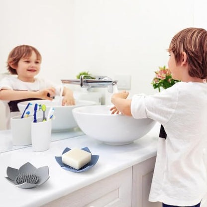 Lotus Shaped Silicone Soap Dish Non Slip Bathroom Soap Holder with Drainable Design Modern Soap Tray for Kitchen and Bathroom Durable Water Proof (4, Grey Green Blue White) - color: Grey Green Blue White