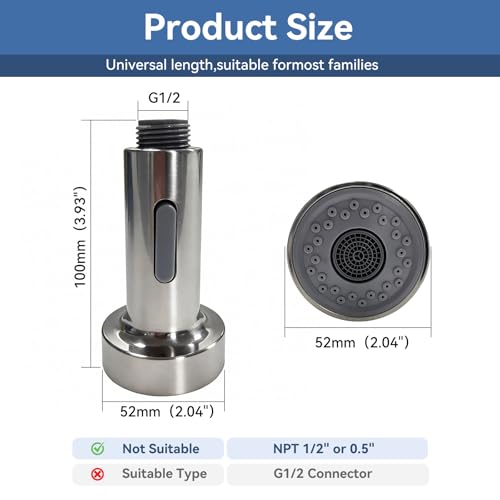 Kitchen Faucet Head Replacement with 2 Modes, Pull Down Spray Head for Kitchen Faucet, Kitchen Sink Sprayer Replacement Compatible with Moen, American Standard, Kohler Faucets - color: Brushed-2
