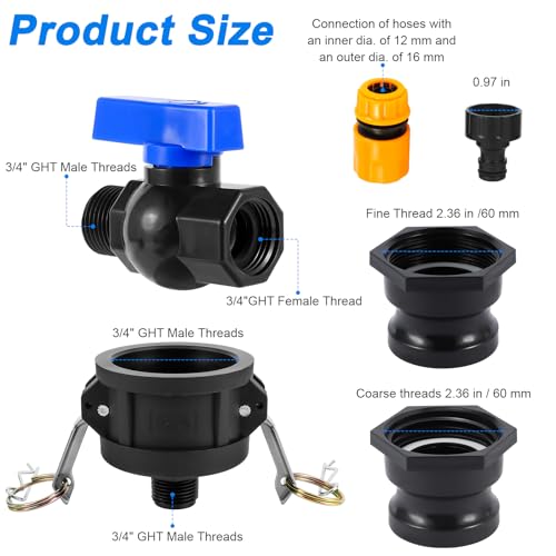275-330 Gallon IBC Tote Hose Adapter, 2" Camlock Adapter, 2 "Fine, and 2" Coarse Thread,3/4" GHT PVC Faucet Garden Hose Connector