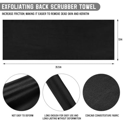 Tatuo 5 Pieces Korean Exfoliating Washcloth | Body Back Scrubber, Japanese Italy Exfoliating Cloth 35.6 Inch Long for Deep Cleansing, Remove Dead Skin, for Men Women - color: Black