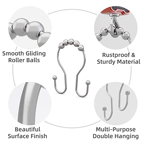 Bathway Shower Curtain Hooks Chrome Shower Curtain Rings Rust Proof, Smooth Glide Double Shower Curtain Hooks, 12Pcs Shower Curtain Hangers, Shower Hooks for Shower Curtain Bathroom Shower Rod Hooks - color: Chrome