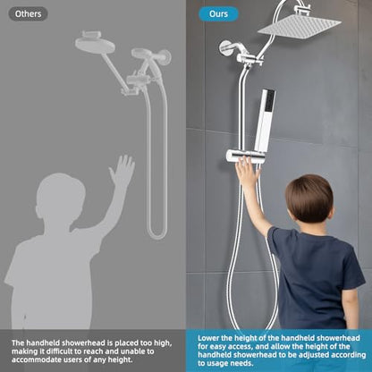 Hibbent Shower Slide Bar with Handheld Shower Head Holder, Stainless Steel Shower Arm Extension Sliding Bar, Height & Angle Adjustment Showerhead Holder, Chrome - color: Chrome
