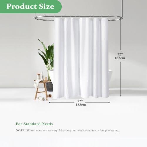 Waffle Shower Curtain 256 GSM Heavy Duty Fabric 72"x72" White | Thick Textured Cloth, Weighted Hem, Water Repellent Washable, Hotel Luxury Polyester Shower Curtain Set for Bathroom 12 Hooks - color: A. White, size: 72"W x 72"L (Pack of 1)