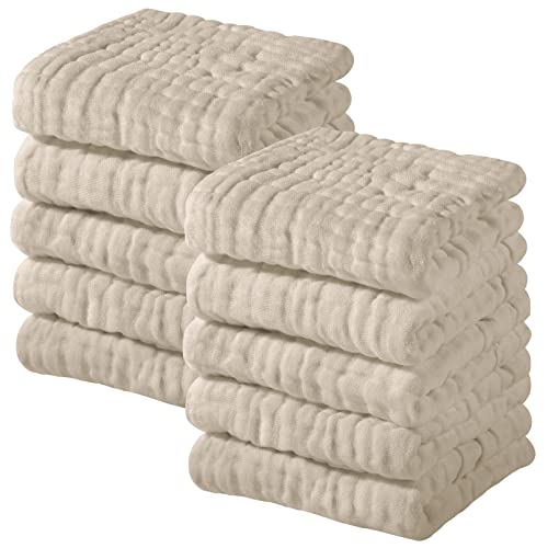 Yoofoss Muslin Baby Washcloths 100% Cotton Face Towels 10 Pack Wash Cloths for Baby 12x12in Soft and Absorbent Baby Wipes (Apricot) - color: Apricot, size: 10 Pack