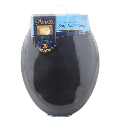 PowerSellerUSA Vinyl Soft Elongated Toilet Seat, Adjustable Hinges Toilet Seats with Non Slip Grip Tight Bumpers, Oval Shape Heavy Duty Plastic Bathroom Toilet Seat Close Lid Set, Black - color: Black - Vinyl, size: 19" Elongated