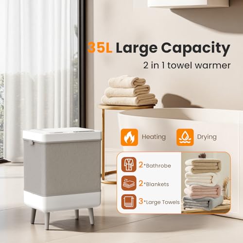 Electactic Towel Warmer for Bathroom, 35L Large Towel Warmer Bucket with Aromatherapy, Temperature & Timer, Foldable & Easy Storage, Fits 3 45"x70" Towels and Blankets, Auto Shut Off, Towel Dryer