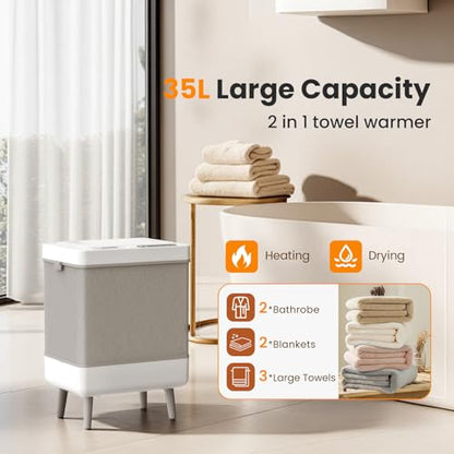 Electactic Towel Warmer for Bathroom, 35L Large Towel Warmer Bucket with Aromatherapy, Temperature & Timer, Foldable & Easy Storage, Fits 3 45"x70" Towels and Blankets, Auto Shut Off, Towel Dryer