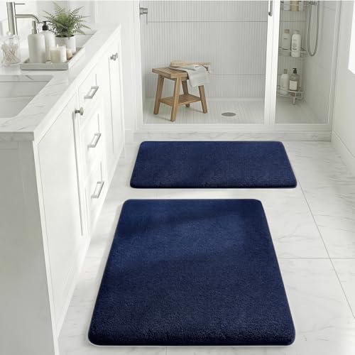 MINIDEAR Bathroom Rugs Sets 2 Piece - Thick Memory Foam Bath Mat, Ultra Soft, Plush Fluffy, Non-Slip, Quick Dry, Absorbent Washable Mat for Tub, Home Decor (24x17 & 32x20 Inch, Navy Blue) - color: Navy Blue, size: 1'8" x 2'8" (24x17+32x20)