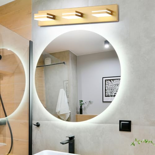 SineRise LED Modern Bathroom Vanity Light Fixtures, Modern Acrylic Bathroom Wall Lighting Fixtures Over Mirror, 3-Light, 24-Inch, Gold, White - color: Gold, White, size: 3-Light, 24-Inch