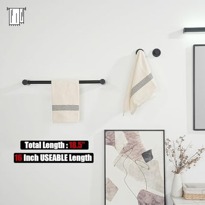 JQK Towel Bar Black, 18.5 Inch 304 Stainless Steel Thicken 0.8mm 2 Pieces Towel Rack Bathroom Wall Mount, Useable Length 16 Inch, TB610L16-PB - color: Black, size: 16.5 Inch