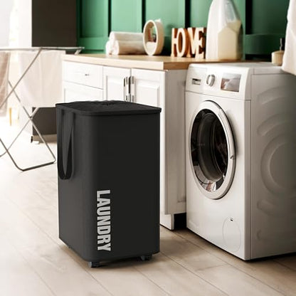 Simple Houseware Large 82L Laundry Basket with Wheels and Handles, Black | Collapsible Waterproof Hamper with Mesh Cover - color: Black
