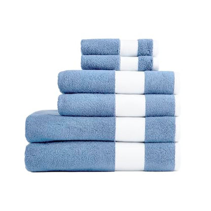 Lacoste Sport Stripe 6-Piece Luxury Cotton Towel Set – Made with 100% Soft Supima Cotton, Absorbent & Quick-Drying, Includes 2 Bath Towels, 2 Hand Towels, 2 Washcloths, Sky Blue - color: Sky Blue