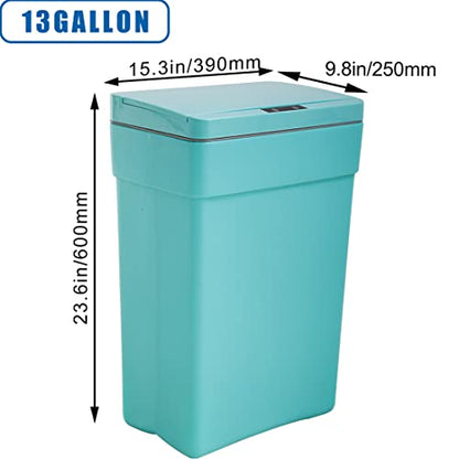 Plastic Kitchen Trash Can,13 Gallon Trash Can 50 Liter Automatic Touch Free High-Capacity Garbage Can with Lid for Bedroom Bathroom Home Office, Blue - color: BLUE