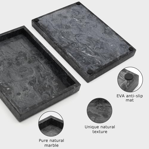 Marble Bathroom Tray,Pure Natural Vanity Tray,﻿ | marble trays for kitchen counter Non-Ceramic/Non-Resin,stone tray 12 x 8 inch (Black ) - color: Black