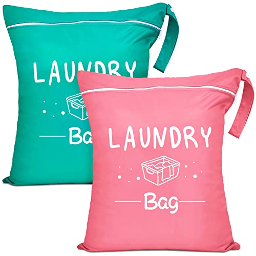 2 Pcs Large Travel Laundry Bag Waterproof Wet Dry Bag Washable Dirty Clothes Bag Bathing Suit Workout Bag for Gym Clothes Laundry Wet Clothes Swimming Yoga - color: Pink+Blue