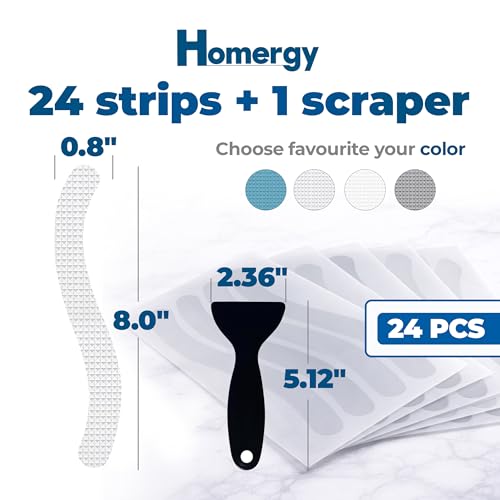 Anti-Slip Shower Stickers - Help Reduce Slipping in Bathtub & Shower, Clear Non-Slip Bath Strips, Strong Adhesive Bathtub Appliques Suitable for Homes with Kids, Adults & Seniors - 24 Pcs - Homergy - color: Aura Clear