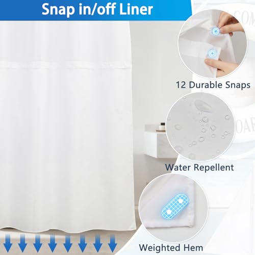 No Hook Shower Curtain with Snap in Liner, Nautical Themed Lifebuoy Shower Curtain with Mesh Top Window and Weighted Hem, 71x74 Inch Double-layer Waterproof Fabric Shower Curtain and Button Liner Set - color: Lifebuoy