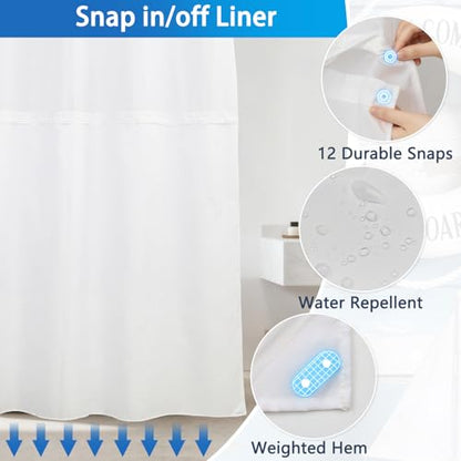 No Hook Shower Curtain with Snap in Liner, Nautical Themed Lifebuoy Shower Curtain with Mesh Top Window and Weighted Hem, 71x74 Inch Double-layer Waterproof Fabric Shower Curtain and Button Liner Set - color: Lifebuoy