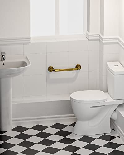 12 Inch Bronze Shower Grab Bar Gold, Munzong Antique Brass Bathroom Grab Bar w/Anti-Slip Knurled Grip, Bathroom Balance Bar, Safety Bath Handrail Support, Handicap Injury Elderly Senior Assist Handle | Anti-Slip Knurled Grip Bathroom Balance Bar Safety Ba