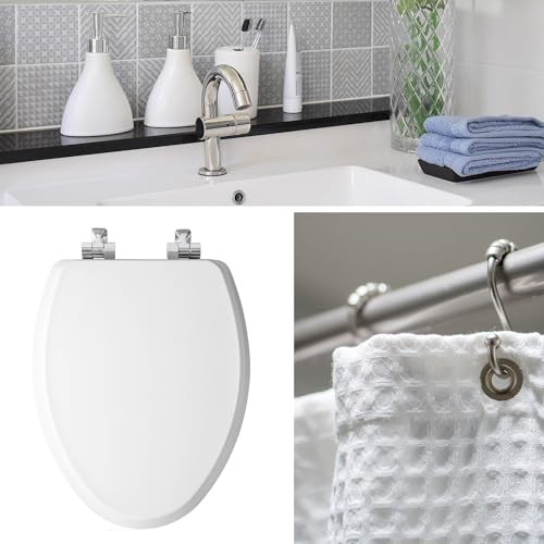 Mayfair Bennett Toilet Seat with Brushed Nickel Hinges, Slow Close Wood Seat, Secure Metal Hinges, Easy Install, Made in USA, Round, White - color: Brushed Nickel, size: Round