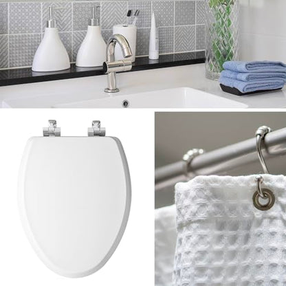 Mayfair Bennett Toilet Seat with Brushed Nickel Hinges, Slow Close Wood Seat, Secure Metal Hinges, Easy Install, Made in USA, Round, White - color: Brushed Nickel, size: Round