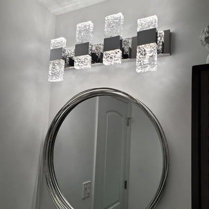Modern LED Bathroom Vanity Light Fixtures Chrome Stainless Steel 4 Light Wall Sconces Over Mirror 28 Inch 40w Crystal Cool White 5800K Dimmable - color: Chrome, size: 4 lights