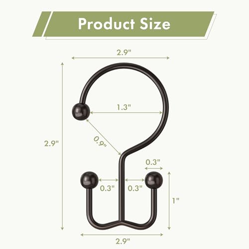 Bronze Shower Curtain Hooks, 12PCS Minimalist Simple Double Shower Curtain Rings, Rust-Resistant Metal Shower Hooks Shower Curtain Hangers, Shower Rings for Bathroom Shower Rods Curtains - color: Bronze, style: Minimalist - Double Hooks