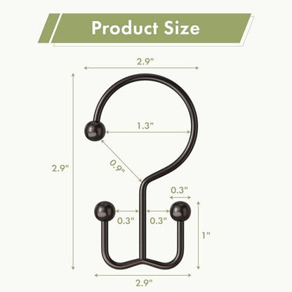 Bronze Shower Curtain Hooks, 12PCS Minimalist Simple Double Shower Curtain Rings, Rust-Resistant Metal Shower Hooks Shower Curtain Hangers, Shower Rings for Bathroom Shower Rods Curtains - color: Bronze, style: Minimalist - Double Hooks
