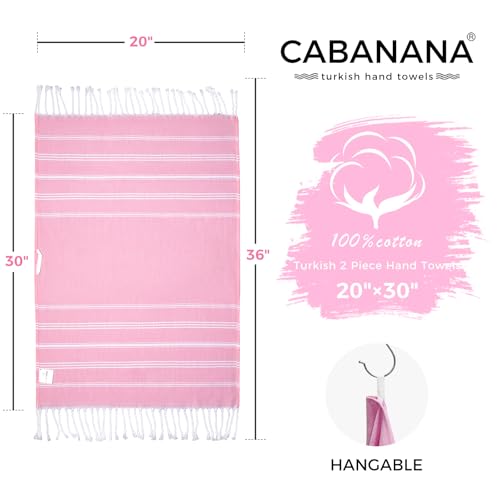 cabanana Hand Towels for Bathroom - 2-Pack,20x30 Inch-100% Cotton,Turkish Bathroom Hand Towels,Super Absorbent & Quick-Dry Soft for Bath, Kitchen, Spa, Face, Hair, Dishcloth (Pink) - color: Pink 20x30