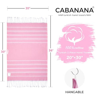 cabanana Hand Towels for Bathroom - 2-Pack,20x30 Inch-100% Cotton,Turkish Bathroom Hand Towels,Super Absorbent & Quick-Dry Soft for Bath, Kitchen, Spa, Face, Hair, Dishcloth (Pink) - color: Pink 20x30