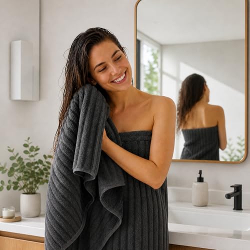 4 Piece Bath Towels, 30"x60" Microfiber Towels Set, Charcoal Gray | Large Bathroom Towels, Soft Touch, Highly Absorbent, Quick Dry, Lint Free, Long-Lasting, Family Use, Guest Bath & Daily Use - color: Charcoal Gray, size: 30x60 Bath Towels of 4