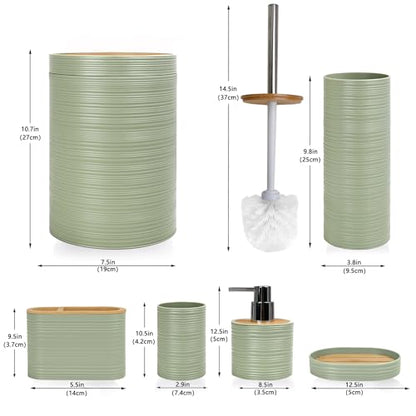 CERBIOR Bamboo Bathroom Accessories Set 6 Piece Spiral Bath Ensemble,Green | Includes Soap Dispenser, Toothbrush Holder, Toothbrush Cup, Soap Dish for Decorative Countertop and Housewarming Gift - style: Green