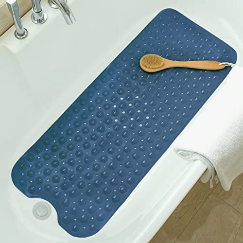 Tree Bud Bathtub Mats for Shower Tub Non-Slip Bath Mat 39 x 16 Inch Extra Long Shower Mat, Bath Tub Mat for Bathroom with Machine Washable, BPA Free for Kids (Navy Blue) - color: Navy Blue