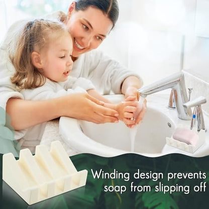 2 Pieces Silicone Soap Dish Self Draining Soap Dish Shower Waterfall Bar Soap Holder Tray with Drain Soap Saver for Kitchen Bathroom Accessories (Light Pink,Bright White) - color: Light Pink, Bright White