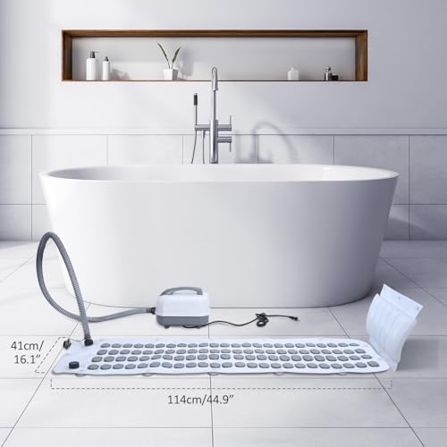 Portable Spa Bubble Bath Mat, Full Body Bubbling Non-Slip Bath Mat with Remote, Pillow & Electric Air Pump - Adjustable Bubble Settings for Bathtub Home Spa Relaxation (Normal Suction Cup)