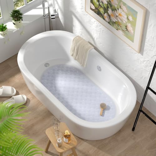 HITSLAM Bathtub Mat Non Slip, 27x15 Inch Bubble Oval Bath Tub Mat for Bathroom, Machine Washable Shower Mat with Suction Cups and Drain Holes, Clear 2 Pack - color: Clear-2 Pack, size: 27" x 15" (Oval)