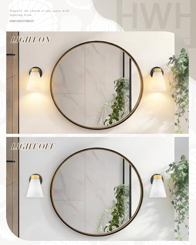 HWH 1-Light Bathroom Wall Sconce, Black and Gold, Modern, 5HZG97B BK+BG | Install Facing Up or Down, 5.9 x 7.3 x 9.4-Inch Fixture, E26 Bulb Max 60W, Bulb Not Included, Mounting Hardware Included - color: Black and Gold, size: 1-Light