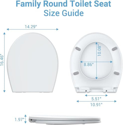 Round Soft Close Short Toilet Seat with Magnetic Non-Slip Hinge, Quick-Release Function, American Standard Fit, White - color: Mother-child cap-02, size: Round