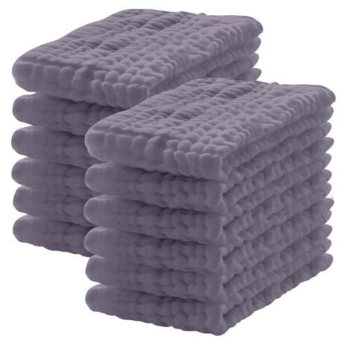 Lovely Care 12 Pack Muslin Burp Cloths 100% Cotton Muslin Cloths Large 20''x10'' Extra Soft and Absorbent Baby Burping Cloth - Grey - color: Grey, size: 10x20 Inch (Pack of 12)