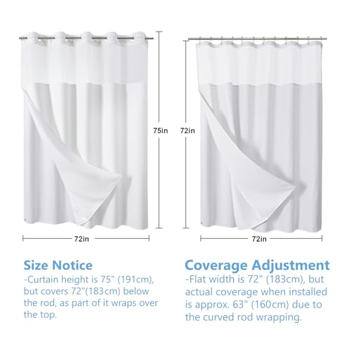 VANZAVANZU Hookless Shower Curtain with Mesh Top and Snap in Waterproof Liner, Waffle Weave, Weighted Magnets Hem, Machine Washable, 72 x 75 Inches – (White)